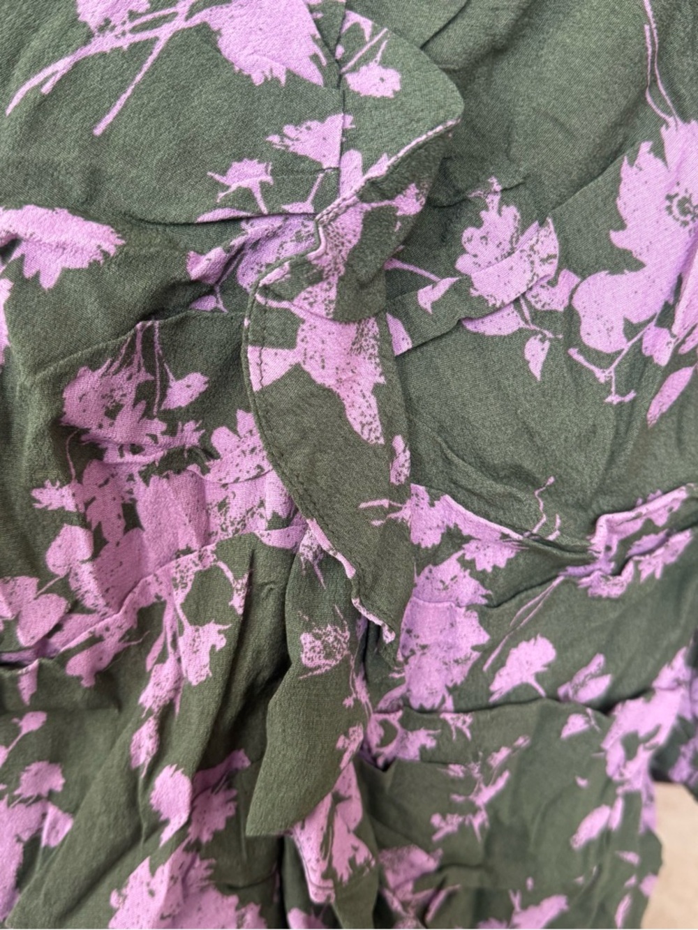 Umgee Green Pink Floral Mini Dress Balloon Sleeves Rouched Ruffle Size Small - Picture 7 of 7